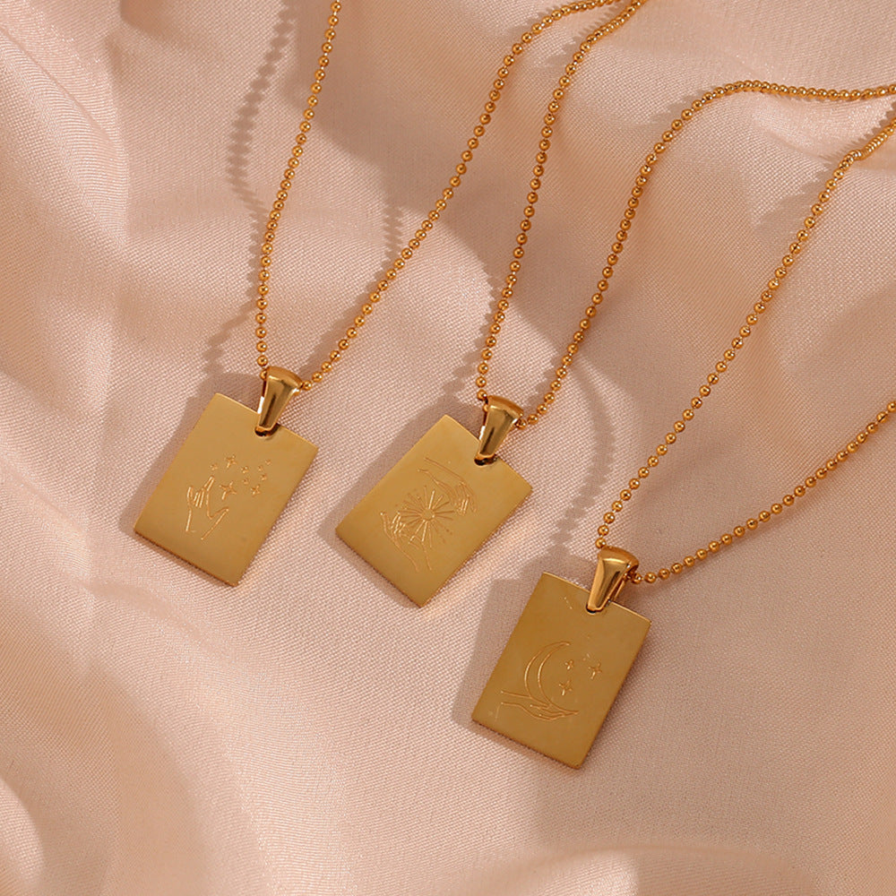 Wholesale Stainless Steel 18K Gold Plated Square Sign Gesture Necklace